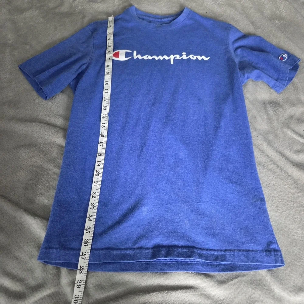 Champion Shirt Mens Small Blue Big Logo Graphic Tagless Tee Top Crewneck - Picture 5 of 8